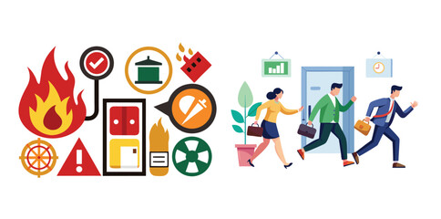 Emergency fire exit sign. running man icon to door. Exit emergency arrow sign vector image. Fire evacuation sign. warning sign plate logo stock images illustration.