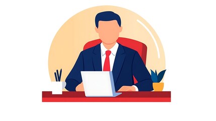 Professional Businessman at Desk with Laptop in Modern Office Environment