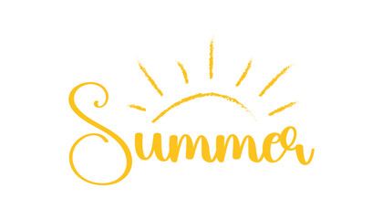 Obraz premium Hello Summer text hand draw lettering vector illustration.