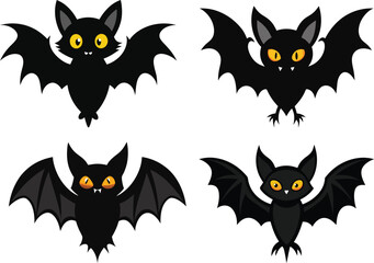 Set of Cute Cartoon Bat Illustrations for Halloween and Decoration