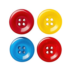 red blue and yellow plastic sewing buttons isolated on transparent background.