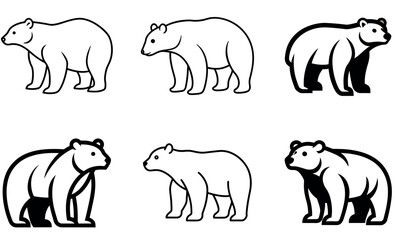 Simple Black and White Polar Bear Silhouettes for Graphic Design