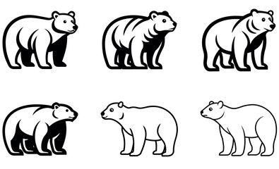 Simple Black and White Polar Bear Silhouettes for Graphic Design