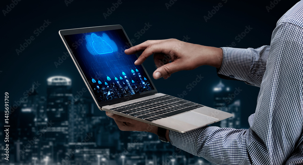 Poster cloud computing software for modish remote work and personal data storage