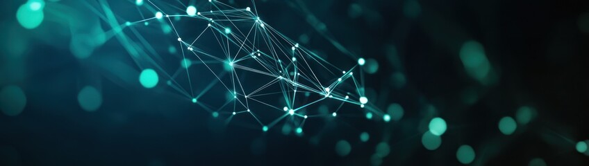 Abstract network with glowing nodes and lines on a dark background.