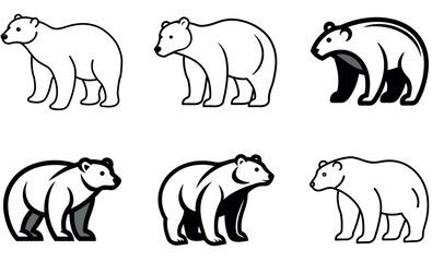 Simple Black and White Polar Bear Silhouettes for Graphic Design