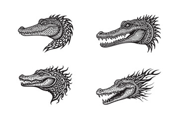 Tribal Crocodile Head Tattoo Designs Vector Art Set