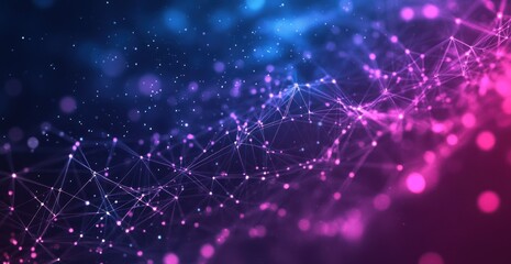 Abstract network of connected dots and lines on a blurred colorful background.