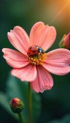 A ladybug snuggled in the center of a delicate flower, insects, blossom