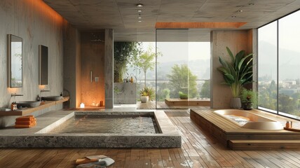 Fototapeta premium modern living room with wooden floor