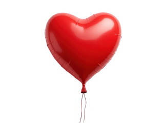 Red heart balloon on black isolated over png transparent background