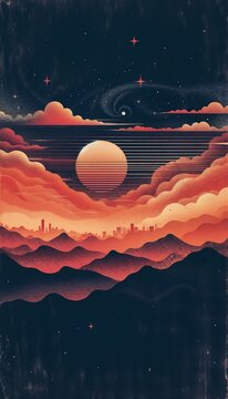 sunset with background srars