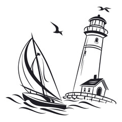 lighthouse silhouette vector illustration