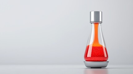 Colorful liquid in a glass bottle with metal cap on a simple background