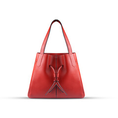 Red elegant female bag with two handles on white background isolated