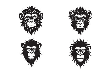 Angry Monkey Head Vector Set Tribal Primate Face Illustrations