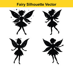 A colorful vector set features fairy silhouettes, a beautiful insect collection for spring nature designs.