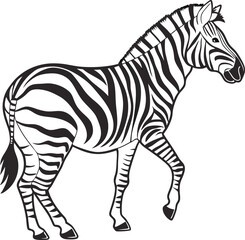 Black and White Zebra Illustration in Side Profile | 
Detailed Standing Zebra Line Art for Print and Design | Minimalist Zebra Drawing with Bold Stripe Patterns