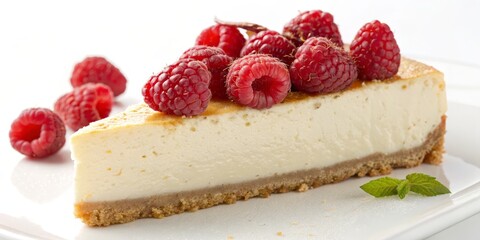 Raspberry Cheesecake Slice Creamy Texture, Close-up, Dessert Concept, Food Photography, Delicious Treat Cheesecake, Raspberry