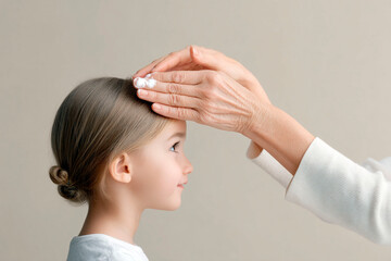 Elderly hands gently touching little girl's head in tender moment of care and connection