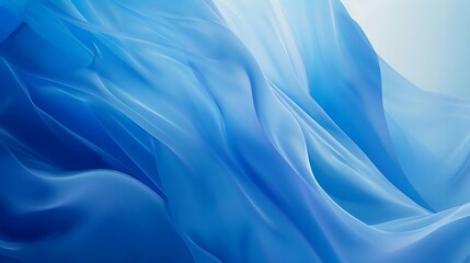 Obraz premium Abstract background featuring soft, flowing, translucent blue fabric or silk creating elegant waves, folds, and light effects. Smooth, serene texture concept. 