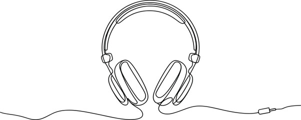 Minimalist One Line Headphones Art, Continuous Line Drawing for Music Lovers.