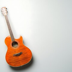 Fototapeta premium Acoustic guitar on a light background showcasing vibrant wood texture and design