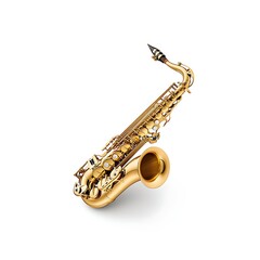 Fototapeta premium Gleaming Gold Saxophone on White Background, Perfect for Music and Jazz Themes