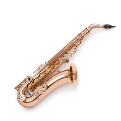 Elegant Copper Saxophone on White Background for Music and Instrument Themes
