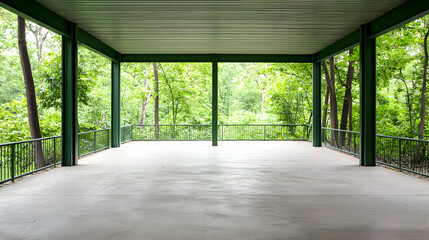 Fototapeta premium Empty Green Pavilion With Forest View