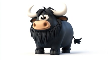 Fototapeta premium yak 3d rendering isolated on white background. Cartoon plastic style icon 