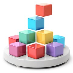 Obraz premium Colorful cubes arranged in a pyramid shape on a circular platform.