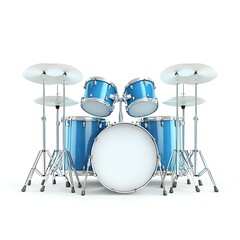 Bright Blue Drum Set on White Background for Music and Performance Themes