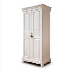 Elegant white wooden wardrobe with two doors, front view isolated on white background