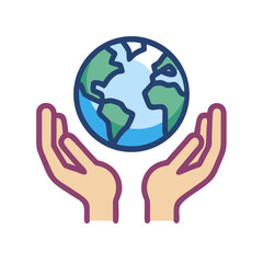 minimal Global Care Icon – Vector Illustration of Hands Holding Earth for Environment and Unity Themes.  Perfect for Logos, icon Apps , and Branding


