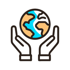 Holding hand Earth Icon. Eco Support Vector Line Icon.  Ideal for logos, apps, branding, educational or global awareness projects