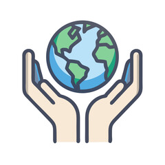 Holding Earth Icon. World in Hands Vector Illustration,  Ideal for logos, apps, branding, educational or global awareness projects

