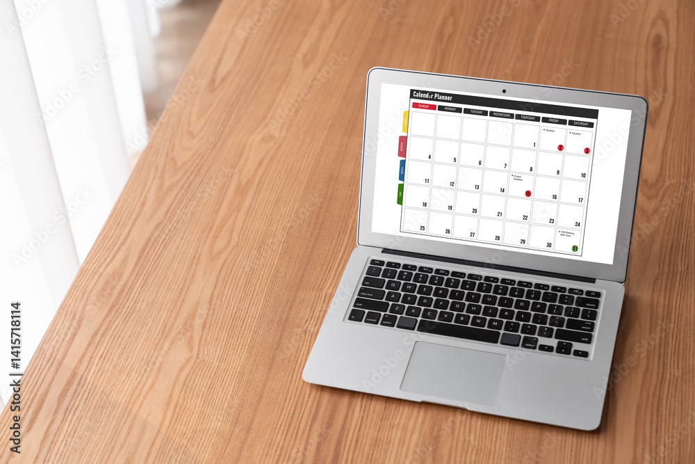 Wall mural calendar on computer software application for modish schedule planning for personal organizer and on
