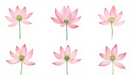 Fototapeta premium Pink Lotus Flowers Collection, Botanical Illustration