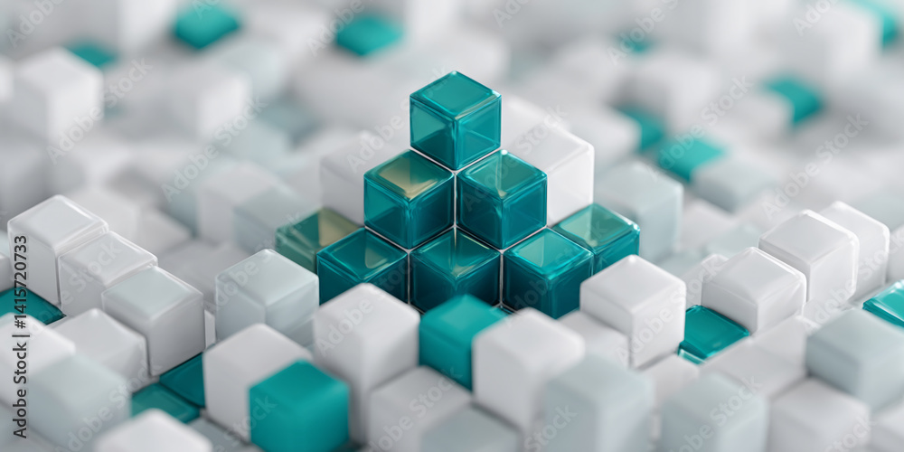 Aufkleber abstract image of teal and white cubes forming a pyramid shape, symbolizing growth, progress, or hie