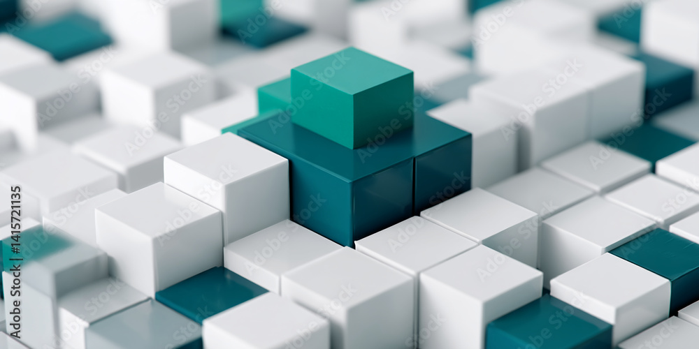Aufkleber abstract image of teal and white cubes, creating a three-dimensional textureshowcase of geometric sh