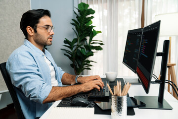 Smart IT developer working software development coding with creating application program update...