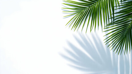 Green Palm Leaves With Shadows On White Background