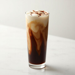 Iced Espresso with Cream Swirl in Tall Clear Glass