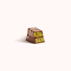 Dubai chocolate bar with pistachio and kunafa filling isolated on white
