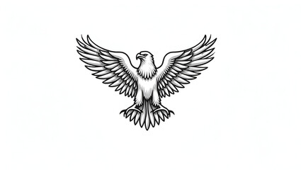 Obraz premium Intricate line art of an eagle with defined talons and a strong beak, carefully outlined and centered on a white backdrop