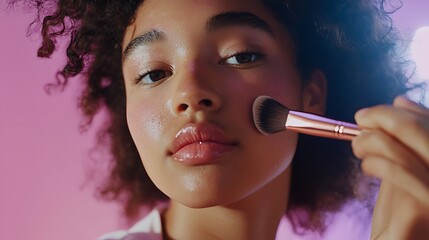 Fototapeta premium A woman is applying makeup with a brush