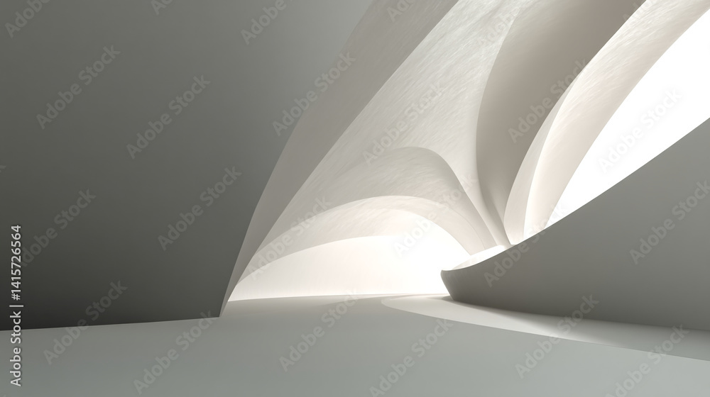 Aufkleber abstract image of gray and white curved architectural forms creating a spacious, minimalist interior