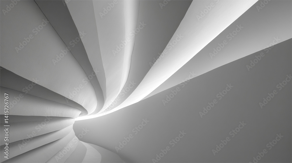 Aufkleber Abstract grayscale image of curving, layered forms creating a tunnel-like effect, suggesting movement, depth, and modern architecture, ideal for design or technology concepts
