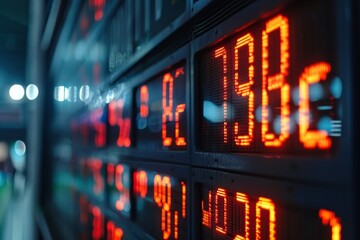 A red digital scoreboard shows a final game score of 1390, A scoreboard displaying the final score of a game